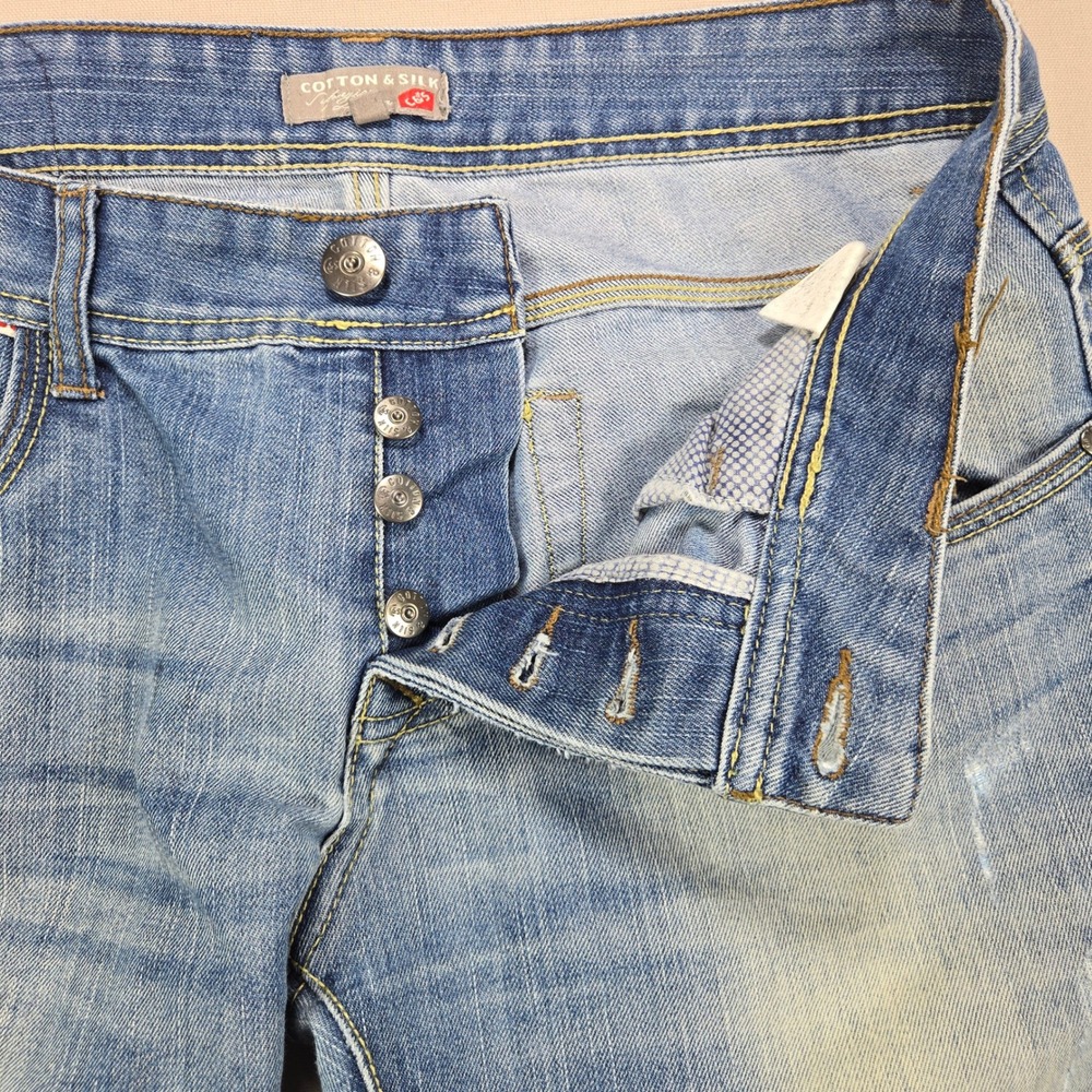 Cotton & Silk Jeans Distressed Straight Leg Medium Wash Blue Mens Size 50 IT - Picture 5 of 15